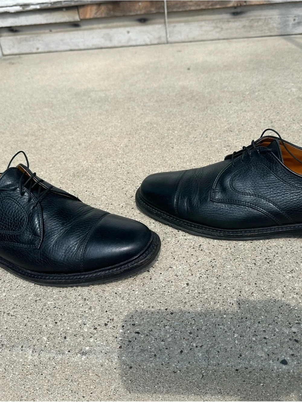 Allen Edmonds Black Pebbled Leather Cap-Toe Derby Shoes